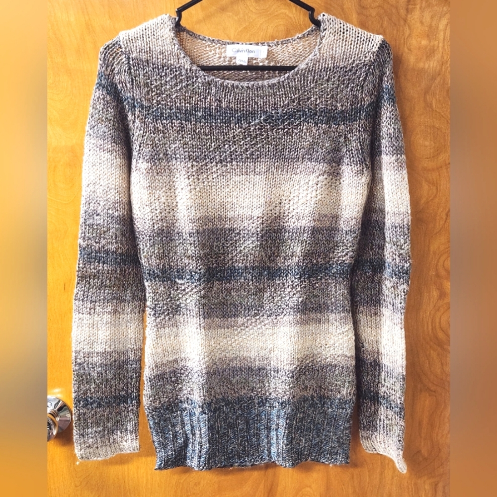 Calvin Klein Neutral Ombre Jacquard Knit Wool Blend Sweater XS